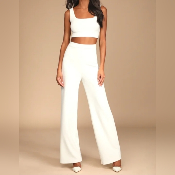 Lulus Pants - Lulus Only Tonight Ivory Two-Piece Wide-Leg Jumpsuit, Size XL